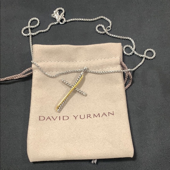 David Yurman Silver and Gold Cross Necklace - Picture 1 of 5